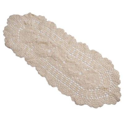 White Vintage Oval Table Runner Crocheted Cotton Floral