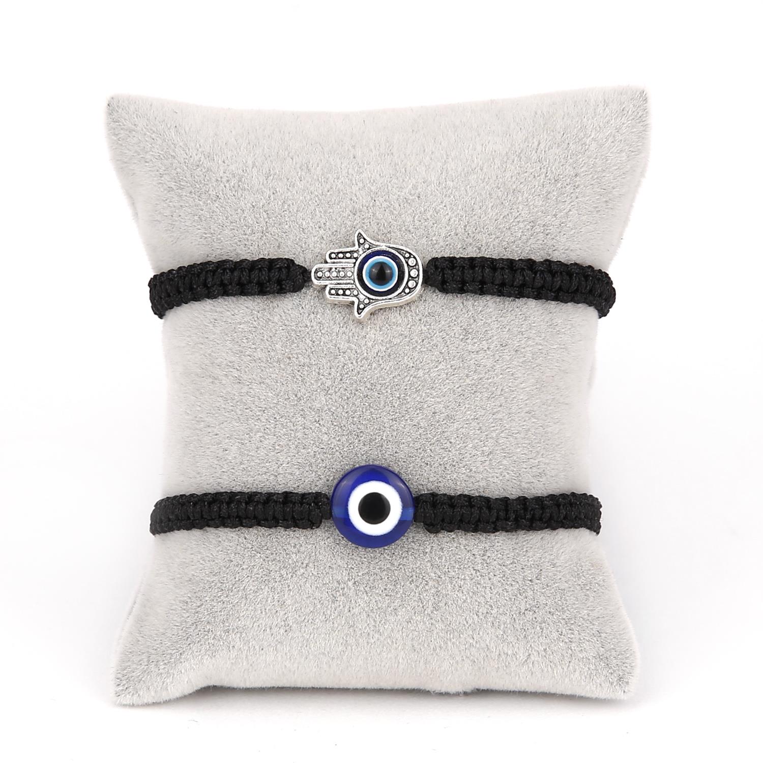 2PCS Blue Evil Eye Couple Bracelet Sets for Woman Men Charm