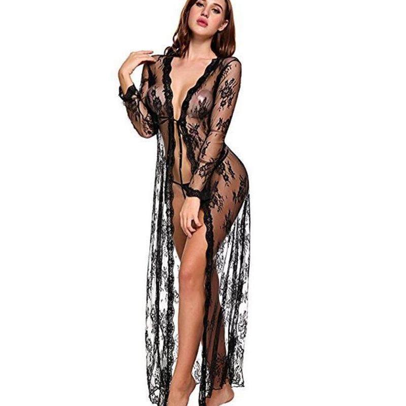 Boho Lace Dress Maxi V-Neck Ruffle Long Nightdress蕾丝长裙