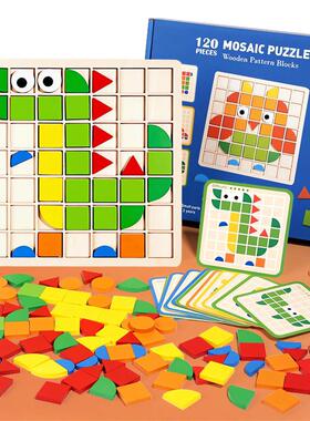 Mosaic Shape Wooden Pattern Blocks Puzzle Educational toys