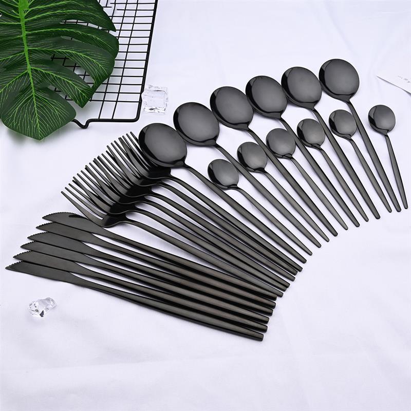 24pcs Black Western Dinnerware Set Stainless Steel Cutlery S