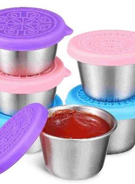 6 Pcs 304 Stainless Steel Sauce Cup with Silicone Lid 6pcs