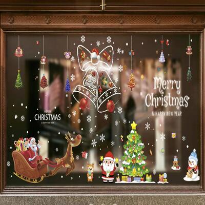 Shopping mall large window Christmas glass static PVC sticke