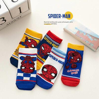 5 Pairs Children Socks Spiderman Anime Kids Boys Short Sock