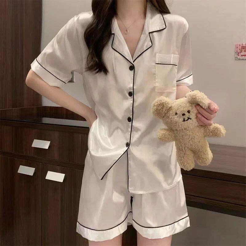 Women Silk Satin Pajamas Pyjamas Set Sleepwear Pijama Couple