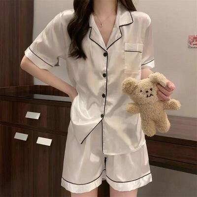 Women Silk Satin Pajamas Pyjamas Set Sleepwear Pijama Couple