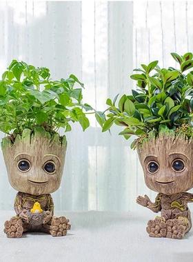 Cute Avengers Groots Mini Figure Pen Holder Flower Pot Ani