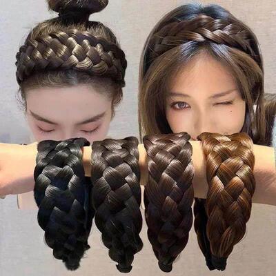 Wig Braided Headbands for Women Fishbone Wide Twist Hairband