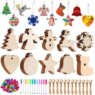 10pcs Wooden Christmas Decorations DIY Craft Toys Unfinished