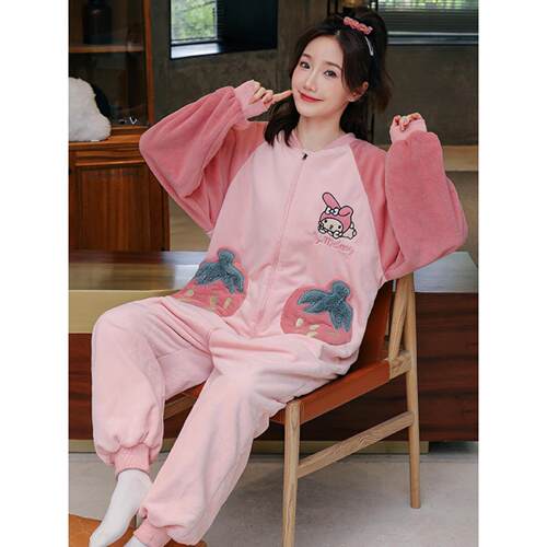 Cute flannel mother daughter parent-child pajamas女珊瑚绒