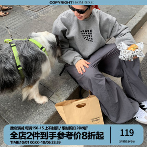 R1DGE灰色小方块印花休闲卫衣男圆领套头宽松长袖秋季新款上衣