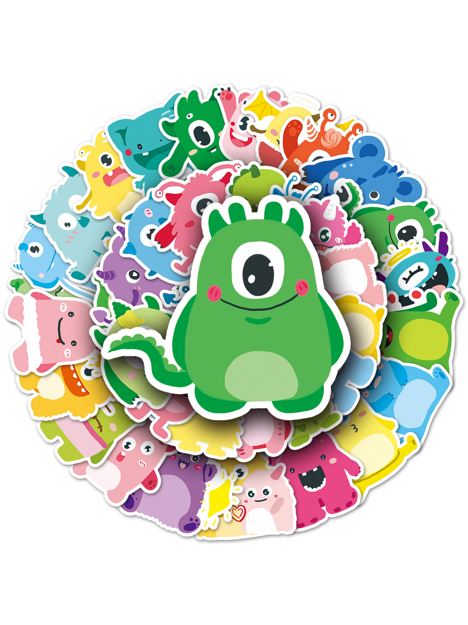50张可爱卡通小怪兽手绘原创不侵权儿童diy笔记本奶茶杯防水贴纸