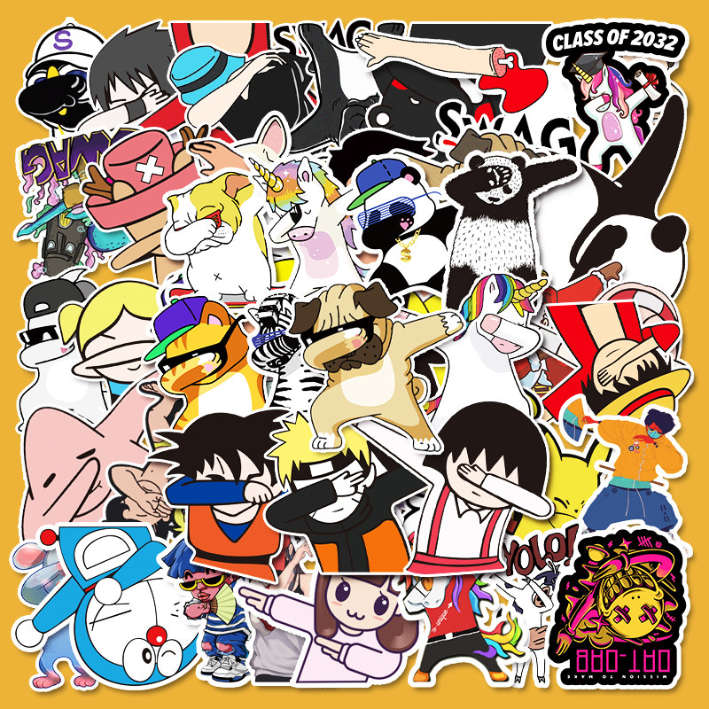 50张卡通形象遮脸手势笔记本电脑行李箱手机滑板死飞冰箱防水贴纸