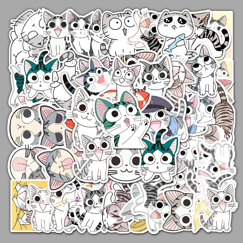 53张卡通起司猫可爱私房猫行李箱手机吉他滑板冰箱笔记本电脑贴纸