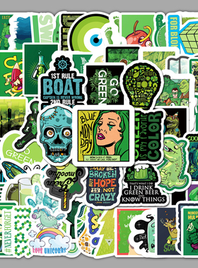 67张不重复绿色小清新涂鸦滑板车吉它行李箱平板电脑手账防水贴纸