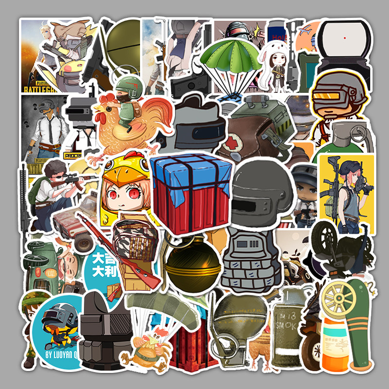 64张绝地求生吃鸡涂鸦行李箱滑板车笔记本电脑手机防水卡通贴纸
