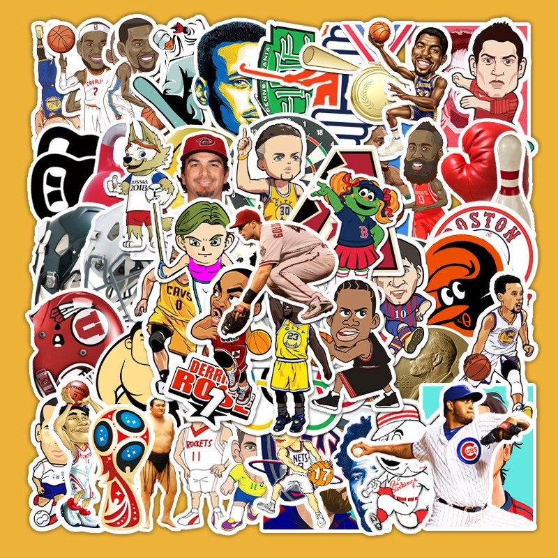 62张卡通体育nba球星涂鸦行李箱冰箱笔记本电脑电瓶车防水贴纸