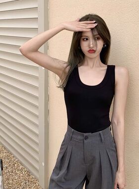 吊带背心女内搭夏季辣妹工字白色外穿防走光遮副乳修身宽肩带上衣
