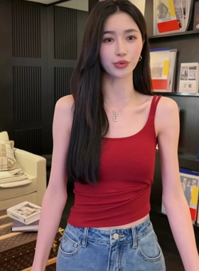 红色无袖针织背心吊带女夏季必入自带胸垫多色百搭内搭打底衫上衣