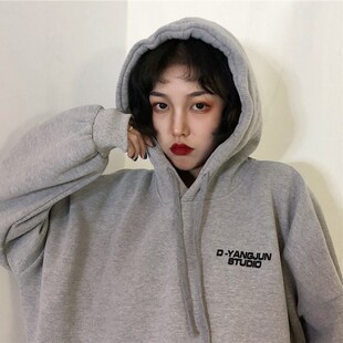 连帽ins卫衣女2026新款秋冬季加绒加厚学生韩版宽松bf慵懒风外套