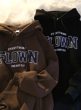 加绒加厚卫衣2026新款女冬季款美式复古连帽宽松BF风秋季休闲外套