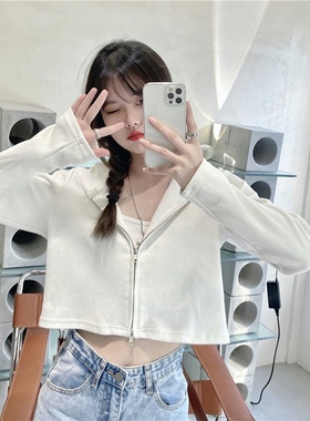 超火cec连帽开衫卫衣女春秋薄款2026年新款拉链短款上衣外套潮ins