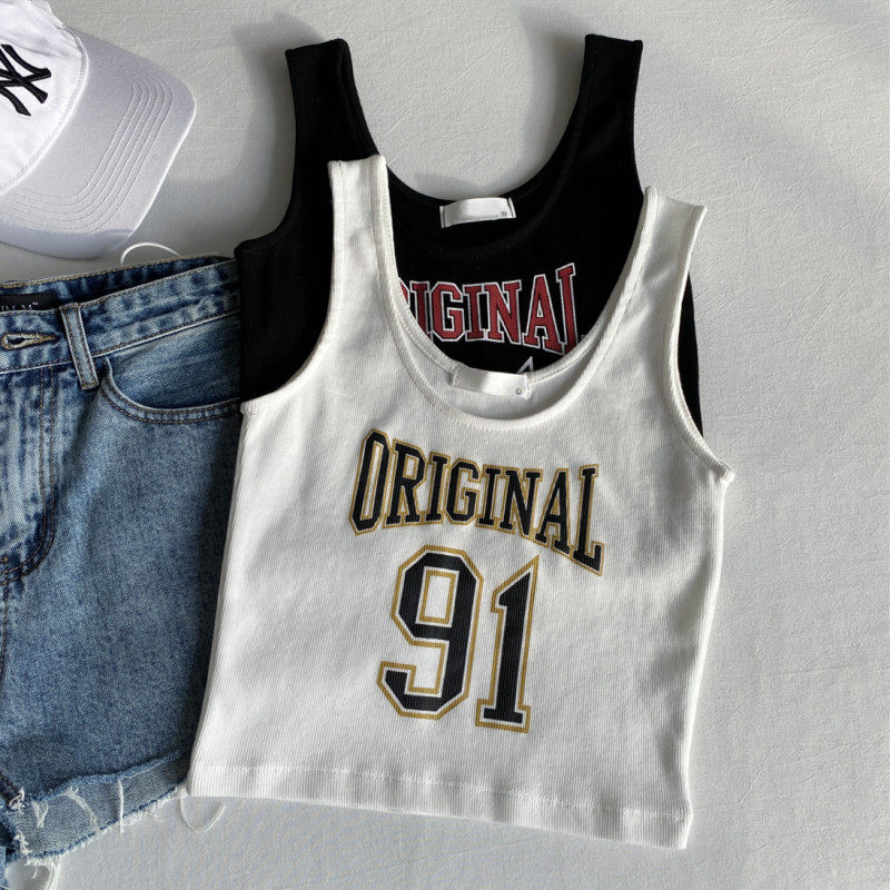 韩版字母印花背心女百搭瑜伽运动露脐黑色显瘦修身U领短款无袖t恤,女装/女士精品,背心吊带,淘宝优惠券,粉丝福利购,淘宝优惠卷