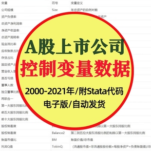全部A股上市公司常用控制变量(2000-2021年)附Stata代数据整理