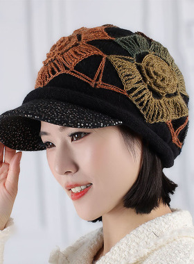 胭涩鸭舌毛线帽保暖甜美女春秋