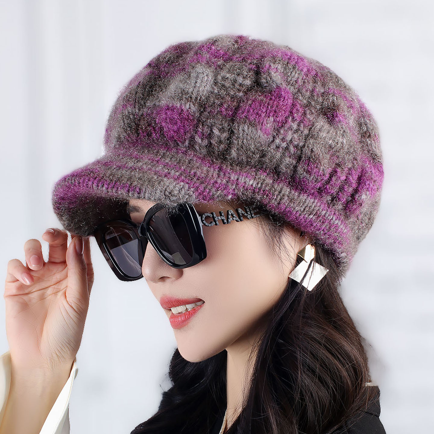 秋冬加绒加厚彩线手工针织帽