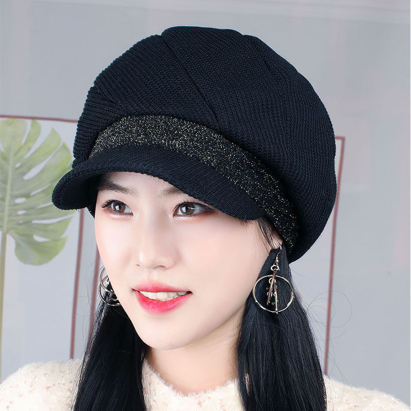 亮丝针织八角帽女士秋冬优雅气质鸭舌帽韩版时尚贝雷帽洋气骑车帽