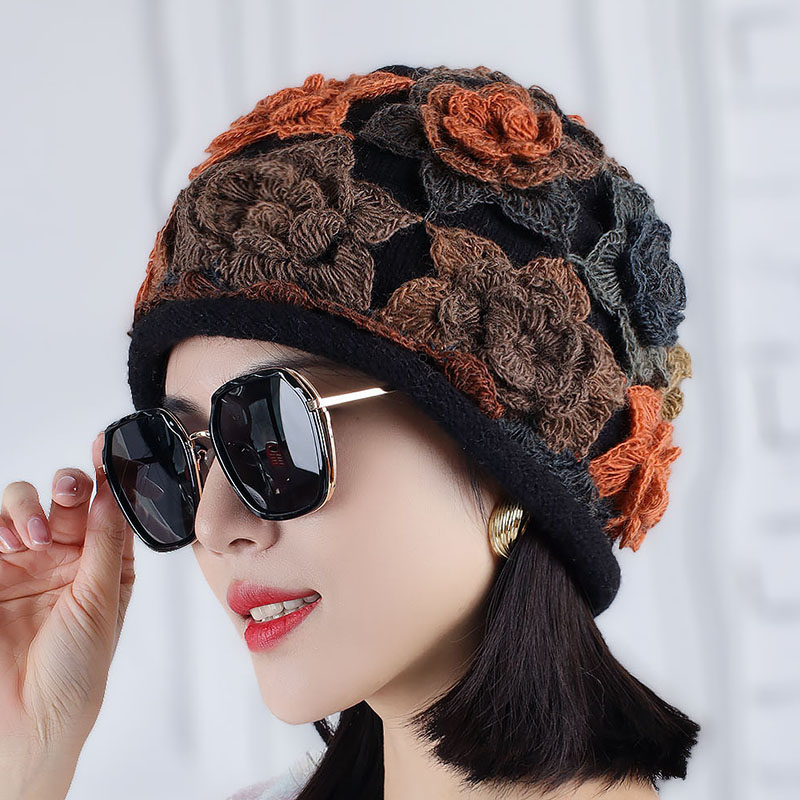 胭涩毛线帽休闲甜美女秋冬卷边