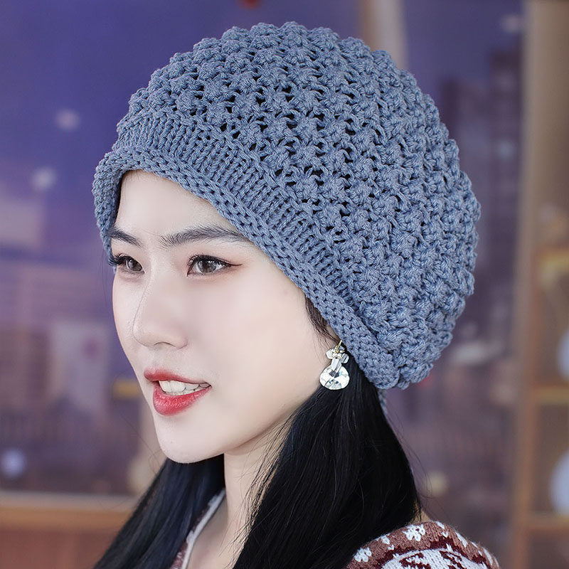编织钩花帽子卷边包头帽女优雅洋气百搭保暖镂空毛线帽秋冬针织帽