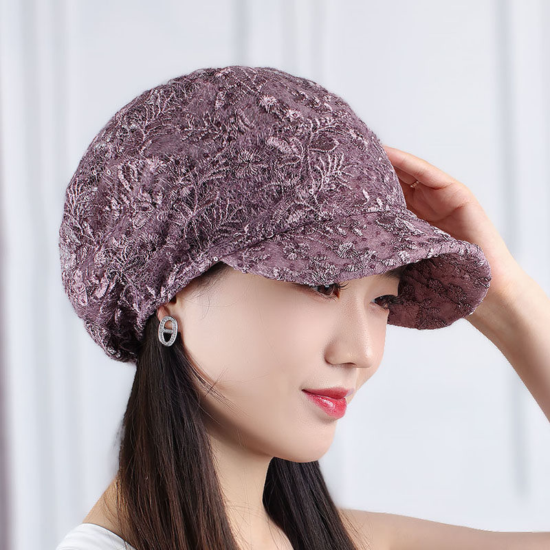 镂空短檐鸭舌头巾帽女中年大头帽子春夏薄款堆堆帽百搭复古骑车帽