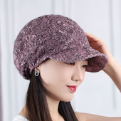 镂空短檐鸭舌头巾帽女中年大头帽子春夏薄款 堆堆帽百搭复古骑车帽