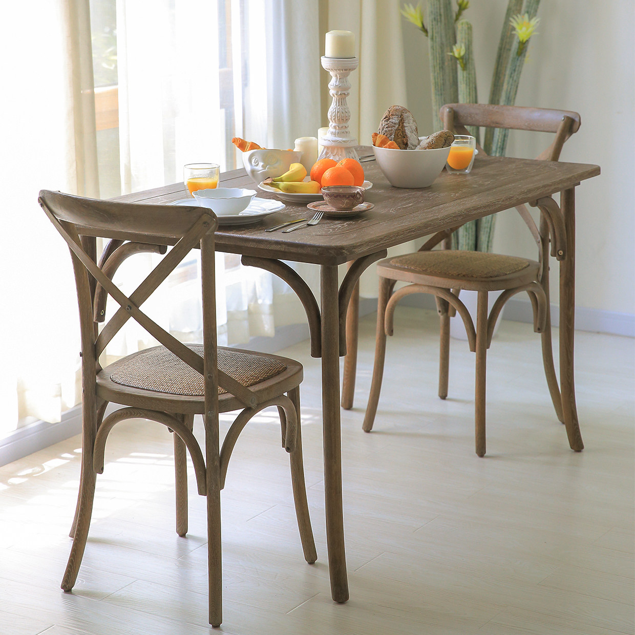 实木餐桌家用小户型美式乡村复古橡木原木做旧长方形桌子简约饭桌