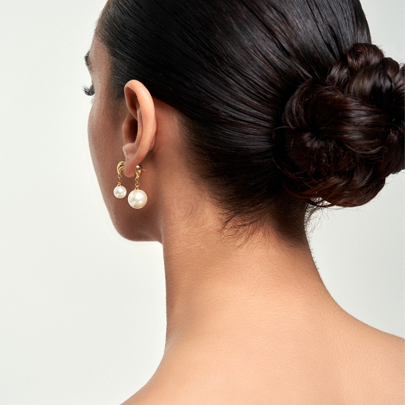 情绪波动法式优雅大小珍珠耳环