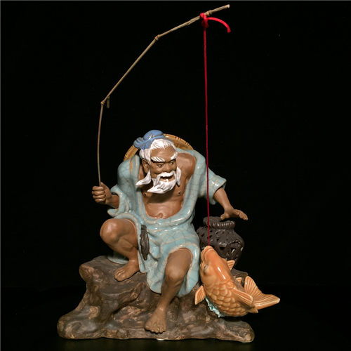 陶瓷渔翁电视柜姜太公钓鱼假山