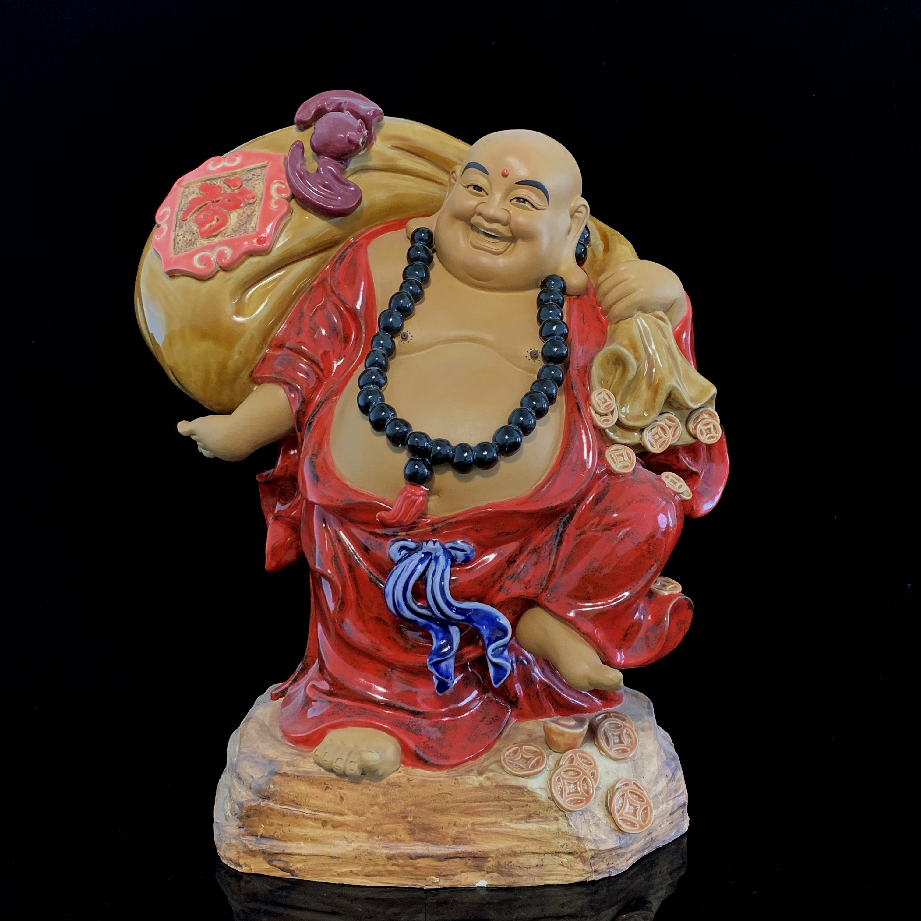 石湾公仔陶瓷弥勒佛摆件客厅玄关风水招财大肚笑佛家居乔迁摆设品