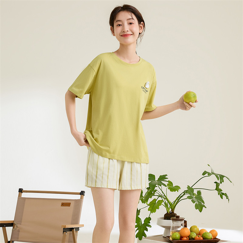 康妮雅纯棉睡衣带胸垫一体女2026新款夏季短袖短裤家居服休闲套装