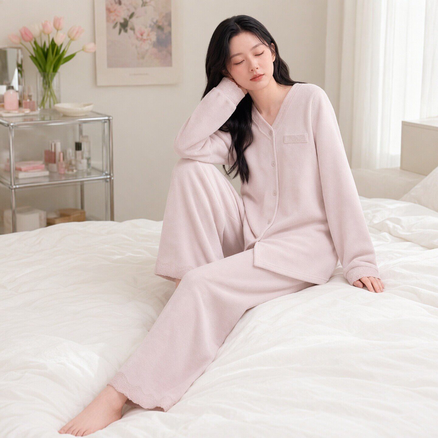 康妮雅秋冬海岛绒女加厚睡衣套装