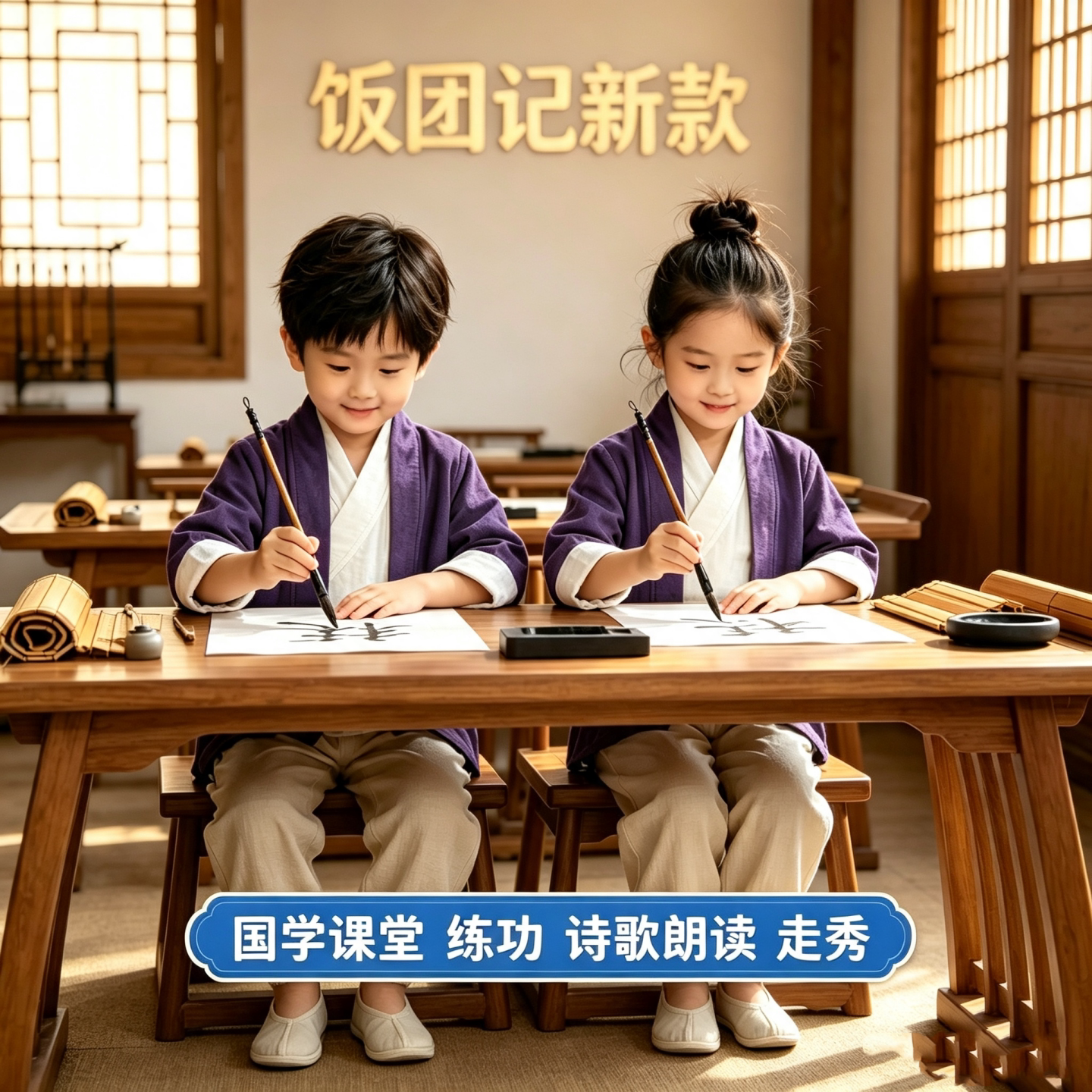 棉麻新中式儿童汉服套装练功武术图片