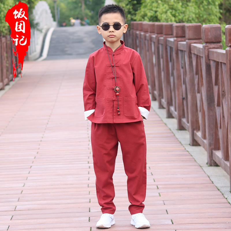 棉麻儿童汉服唐装男童班服民族
