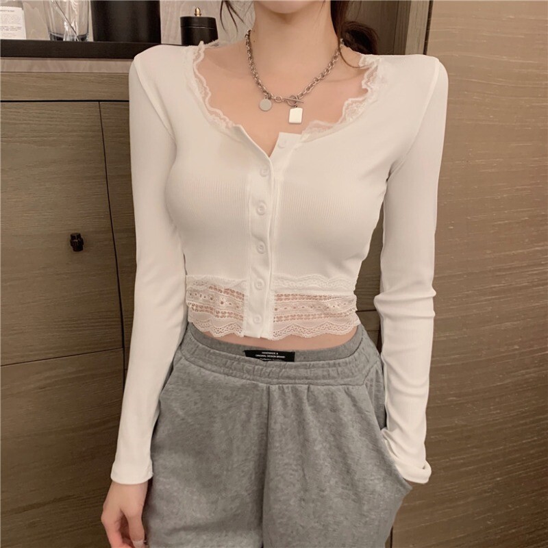 PURE LUST STYLE HOT GIRL SHORT HIGH-WAISTED LONG-SLEEVED TOP CHIC DESIGN NICHE PRE-FALL INS BASE SHIRT WOMENS UNDERWEAR