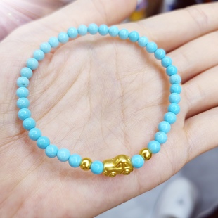 足金999黄金绿松石手链女款时尚百搭手饰送女友礼物黄金手链