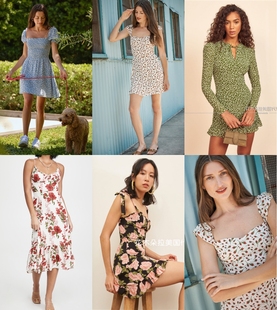 现货！Reformation 大促折扣法式连衣裙复古碎花泡泡袖通勤多色