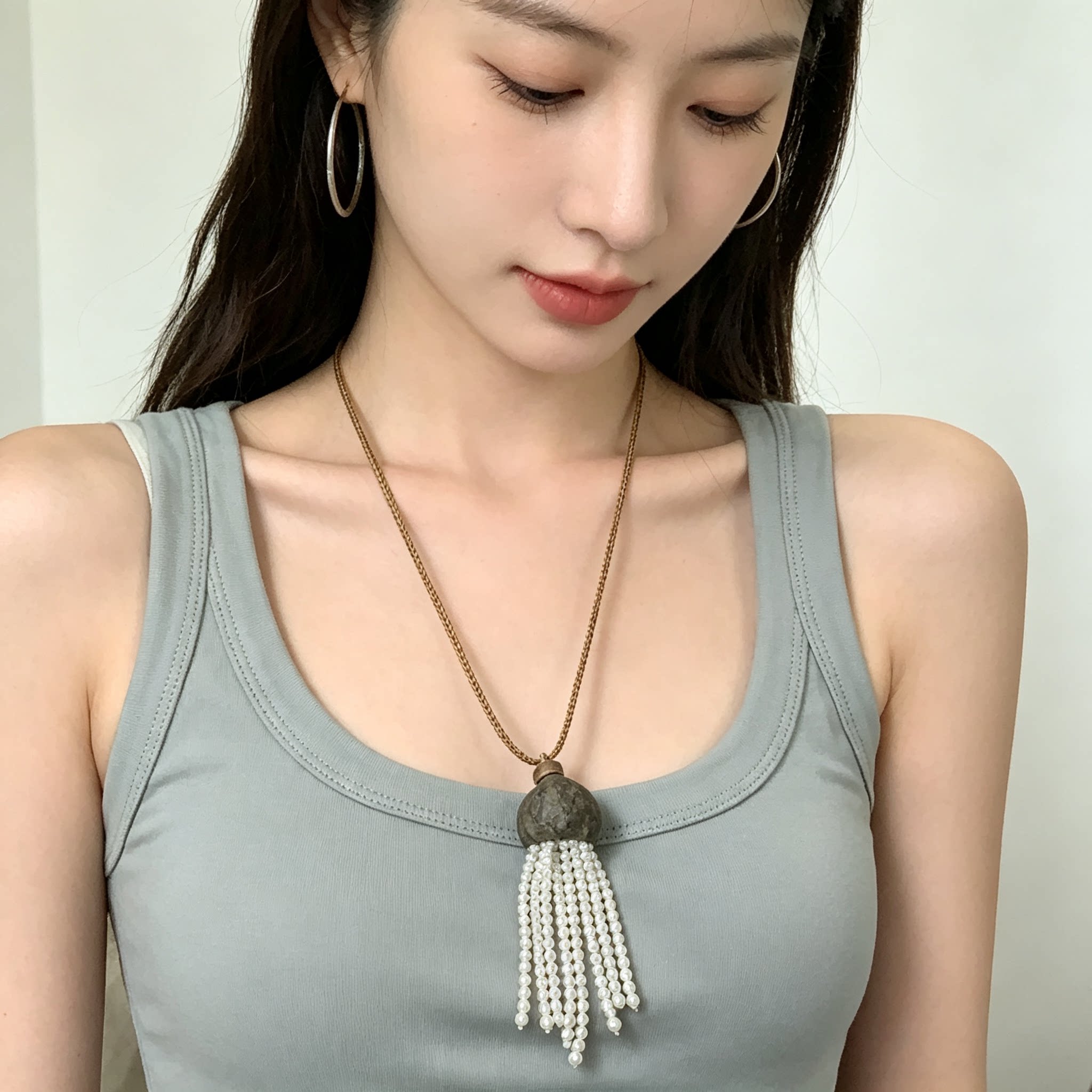 铜布艺项链 新中式小众长款吊坠项链女高级感时尚复古锁骨链配饰
