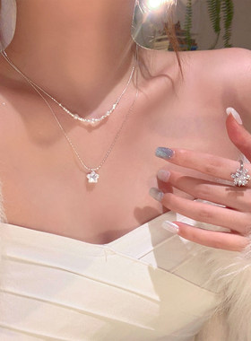 铜合金闪锆五角星叠戴锁骨链女