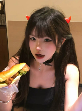 万圣节经典红色小恶魔发夹女cos装扮拍照道具装饰氛围感发饰头饰