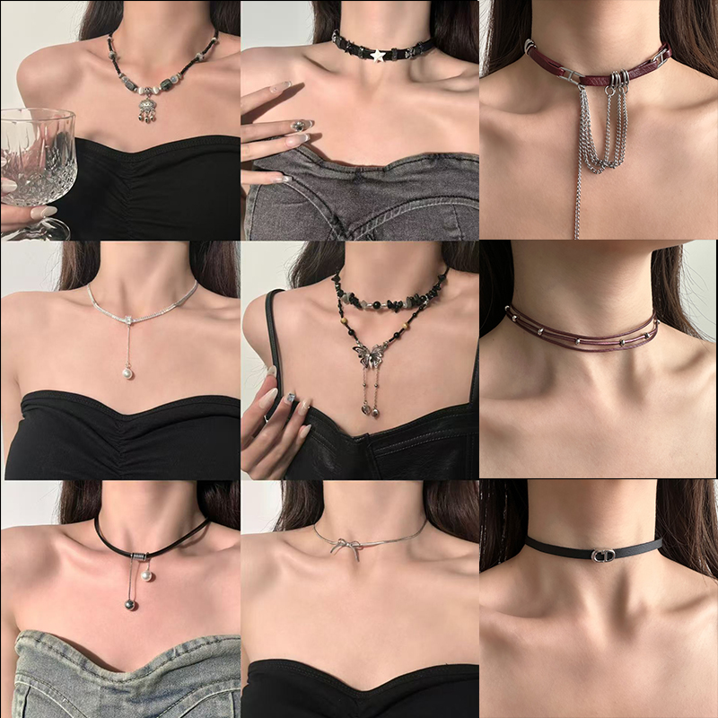 纯欲辣妹风黑色皮绳choker